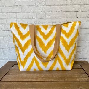 Handmade Foldable Travel/Market Tote - Yellow and White Chevron Print